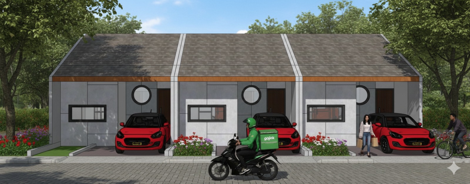Cluster facade 3 unit Firdaus Private Villa — variasi pagar