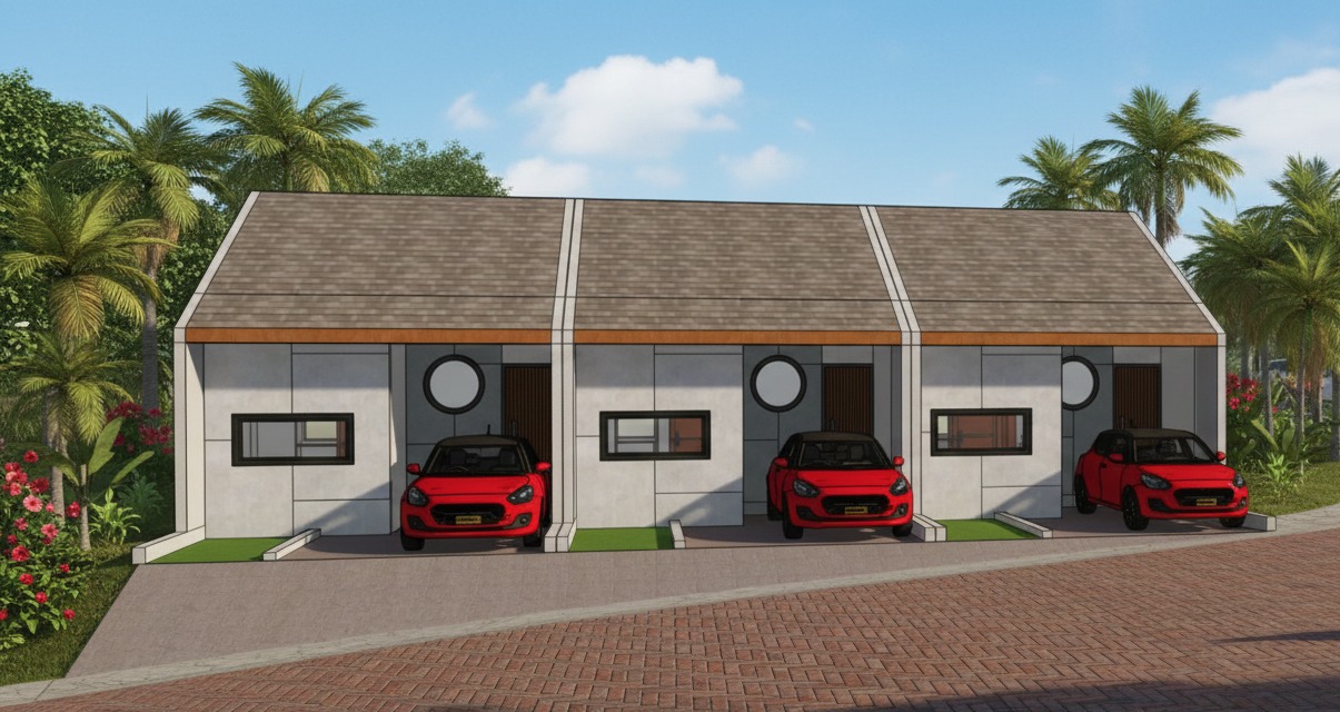 Tampak unit type tunggal Firdaus Private Villa — desain scandinavian tropis